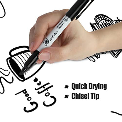Buecs Black Dry Erase Markers, Low-Odor, 108 Count, Chisel tip, Perfect for Writing on Whiteboards, Dry-Erase Boards, Glass, School Office Supplies