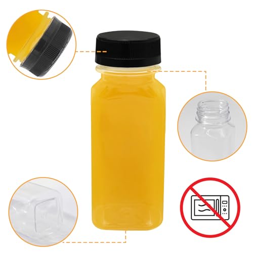 10 PCS 6 oz Plastic Juice Bottles with Lids | Empty Clear Milk Bottles with Lids, Beverage Containers for Juice, Milk and Other Drink - size: 6 oz / 180 ml
