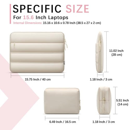 TECOOL Waterproof Puffy Laptop Case 15.6 Inch,Laptop Sleeve 15.6 Inch Compatible with 15.6" Lenovo Thinkpad Ideapad HP Dell ASUS Acer etc 15" Notebook Protective with Horizontal Pocket&Small Bag-Sand - color: Sand, size: 15-15.6 Inch