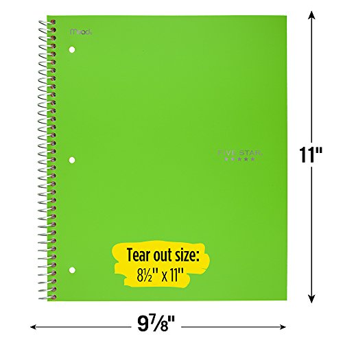 Five Star Spiral Notebook, 3 Subject, College Ruled Paper, 150 Sheets, 11" x 8-1/2", Lime (73627) - color: 12 Lime