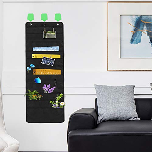 Heavy Duty 10 Pocket Door Hanging File Organizer, Black Wall Storage Pocket Charts with 3 Hangers, Great for Classroom, School, Home or Office Use (10 Pocket) - size: 10 Pocket