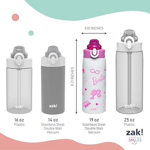 Zak Designs Barbie Sage 19oz Leak-Proof Straw Kids Water Bottle | BPA Free, Insulated Stainless Steel, Cupholder Friendly, Dishwasher Safe, Lid Lock, Handle, For School, Home, Travel - color: Barbie (Sage)