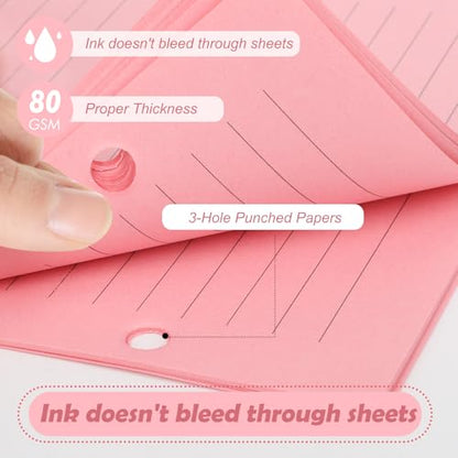 200 sheet Half Letter Lined Paper 3 Hole Punch 5-1/2 x 8-1/2 College Ruled Loose Leaf Notebook Paper Lined Refills Paper Colored Wide Ruled Paper Mini Binder Paper Fits 3 Ring Binders For Office - style: Lined