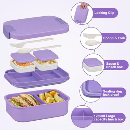 Large Bento Lunch Box Set for Adults Kids Women with 10.5oz Soup Thermo,Coffee Tumblers Men Girls Boys Teenagers Leak-Proof Lunch Food Containers with Lunch Bag - color: Purple