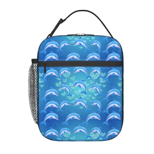 Blue Dolphin Heart Lunch Bag 10In | Insulated Lunch Box Reusable Tote Bag For Picnic Office For Women Men - color: Style 5