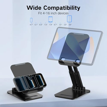Tonmom Tablet Stand for iPad Holder, Adjustable Tablet Holder for Desk | Foldable Portable Monitor Stand Compatible with 4-16" Tablets Such as Kindle, Switch, iPad Pro/Air/Mini