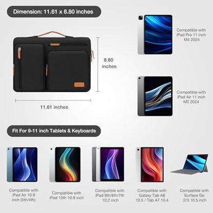 MOSISO 9-11 inch Tablet Sleeve Case for iPad A16 2025, iPad Air 11 inch M3 M2, iPad Pro 11 M4, iPad 10/9/8/7th, Galaxy Tab A9+/S9/S8/Plus 11, Side Open Carrying Bag with 4 Zipper Pockets, Black - color: Black, size: 11 inch
