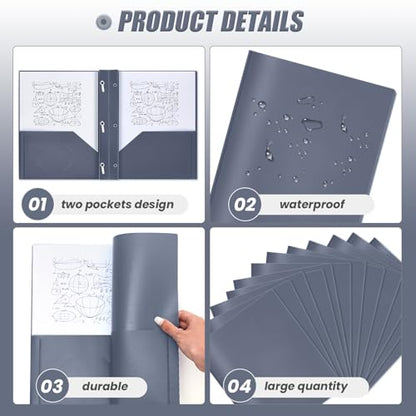 Lincia 100 Pcs Plastic Folders with Pockets and Prong Folders with Prongs 2 Pockets for Office, School for Students, Teachers, Office Workers(Grey Blue) - color: Grey Blue