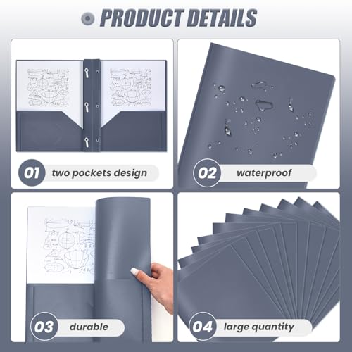 Lincia 100 Pcs Plastic Folders with Pockets and Prong Folders with Prongs 2 Pockets for Office, School for Students, Teachers, Office Workers(Grey Blue) - color: Grey Blue