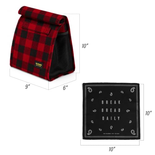 2nd Childhood Insulated Lunch Bag for Men, Durable & Reusable, Plaid Red | Slim lunch bag with carry handle, two mesh side pockets and a back slip pocket; insulated liner keeps food cool - color: Buffalo Red