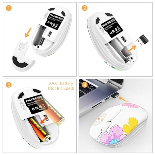 JUHOO Wireless Mouse with Nano Receiver for PC, Laptop, Notebook, Computer, MacBook, Less Noise, Portable Mobile Optical Mice.(Flower). - style: Flower