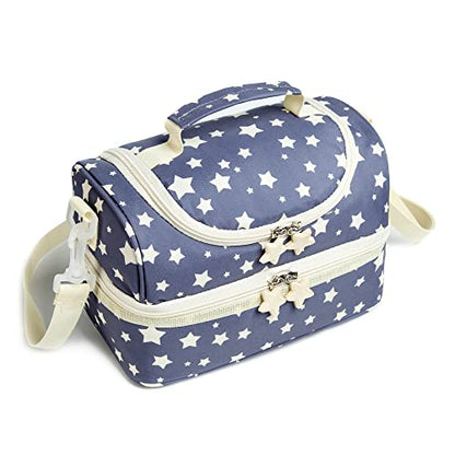 Kids Dual Compartment Lunch Bags Tote for Boys Girls Toddler Lunch Boxes Pre-School Toddler Kindergarten Picnic Camp Food Cooler Thermal with Strap (Yellow Star) - color: Yellow Star