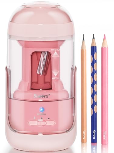M&G S5 Electric Pencil Sharpener,Fully Automatic for 6.5–11mm No.2&Colored Pencils,Auto In&Out,3 Sharpness Modes,Type-C Rechargeable,Helical Blade,Cute Pencil Sharpener for School Classroom Home, Pink - color: Pink