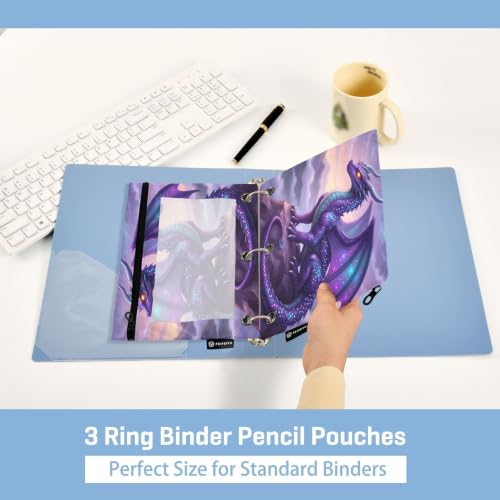 Gredecor 3 Ring Binder Pencil Pouch, Dragon Purple Galaxy Zippered Pen Case Pouches with Clear Window, 2 Pack Stylish Office & School Supplie - color: Dragon Purple Galaxy