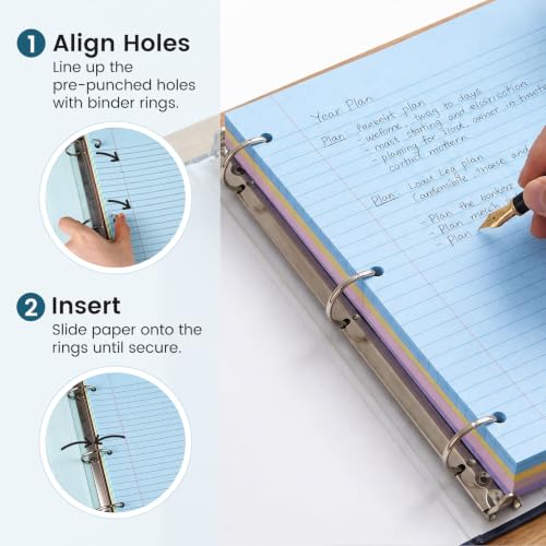 HIBOX Loose Leaf Paper Wide Ruled, 100 Sheets 8"x10.5", 3-Hole Punch, Blue | Anti-Bleed, 11/32" Spacing, Filler Paper for Binders, College, Office, School Supplies, Back to School & Classroom Must Haves - color: blue