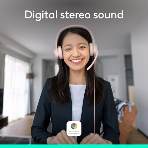 Logitech H390 Wired Headset for PC/Laptop, Stereo Headphones with Noise Cancelling Microphone, USB-A, in-Line Controls for Video Meetings, Music, Gaming and Beyond - Rose (Renewed)