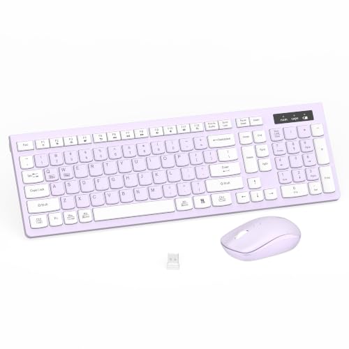 Wireless Keyboard and Mouse Combo, Full-Sized Wireless Keyboard and Adjustable DPI Mouse, 2.4GHz USB Receiver, Keyboard and Mouse for PC, Windows, Desktop, Laptop (Light Purple) - color: Light Purple