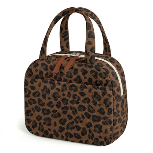 WOBAGMEN Quilted Lunch Box for Women,Coquette Aesthetic Lunch Box,Cute Brown Leopard Lunch Bags for Work,Office,Picnic,Travel(Brown Leopard) - color: Brown Leopard