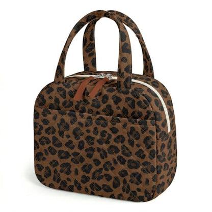 WOBAGMEN Quilted Lunch Box for Women,Coquette Aesthetic Lunch Box,Cute Brown Leopard Lunch Bags for Work,Office,Picnic,Travel(Brown Leopard) - color: Brown Leopard