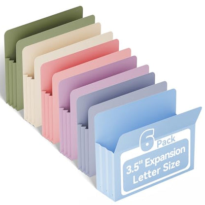 Ansook Expanding File Pockets 3.5" Expansion,6 Pack Extra Capacity Poly File Pockets,Heavy Duty Letter Size File Pockets for Cabinet with Straight-Cut Tab,Holds 8.5" x 11" documents & Manila Folder - size: 3.5" Expansion, style: LETTER (8.5 "x 11")