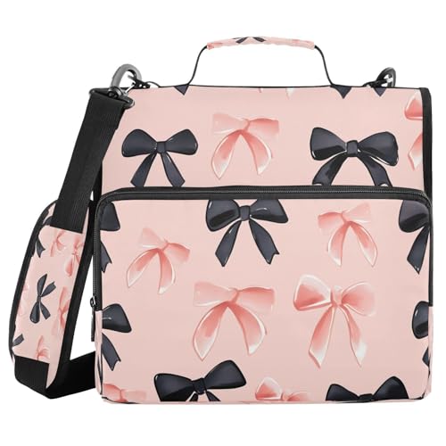 ALAZA Zipper Binder 3 Ring Pink Black Bows Pattern Binder Organizer with Zipper and Shoulder Strap Large Capacity Multi-Pocket Trapper Keeper File Folder for Office Supplies - color: Multicolored 28