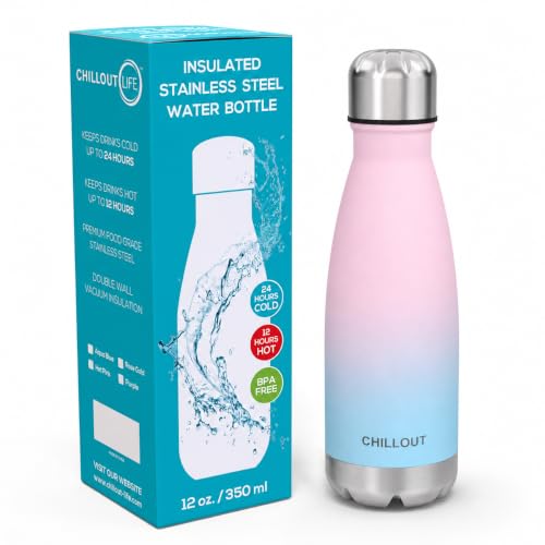 CHILLOUT LIFE 12oz Kids Insulated Stainless Steel Water Bottle, Leak Proof | Small Metal Water Bottle, Keeps Drinks Cold 24H & Hot 12H, Leak-Proof Screw Lid, Perfect for School, Travel & Sports - color: Cotton Candy