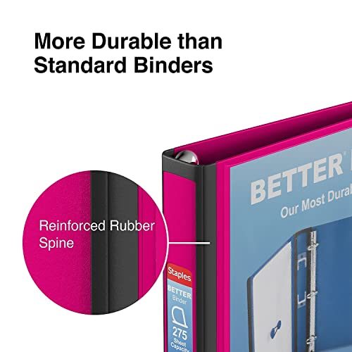 Staples Better Binder, 1-Inch 3‑Ring View Binder, Durable D‑Ring, Pink, Heavy‑Duty, Holds 275 Sheets, School & Office Organization, 3‑Pack - color: Pink, size: 1-Inch, style: 3 Pack