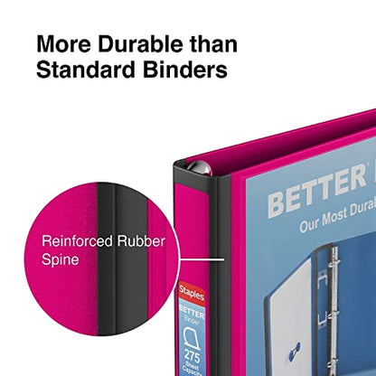 Staples Better Binder, 1-Inch 3‑Ring View Binder, Durable D‑Ring, Pink, Heavy‑Duty, Holds 275 Sheets, School & Office Organization, 3‑Pack - color: Pink, size: 1-Inch, style: 3 Pack