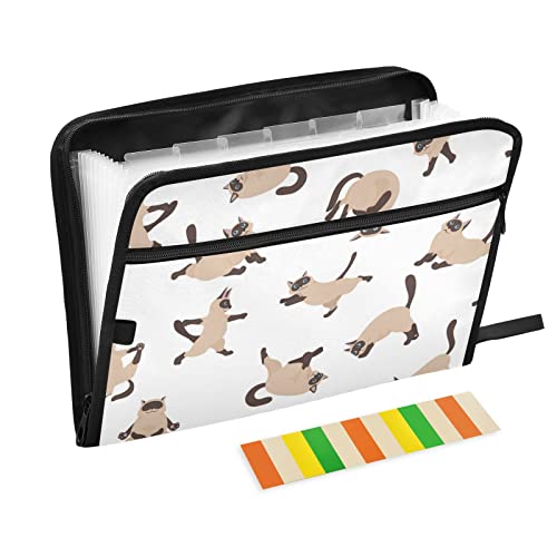 13 Pockets Expanding File Folder Siamese Cats Yoga with Sticky Labels Accordion File Folder Document Organizer Letter Size A4 Papers Expandable File Keeper - color: Multicolor 18