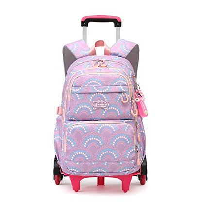 Mfikaryi Girls Rolling Backpack Elementary Student Outdoor Travel Trolley Bag Bookbag with Wheels - color: Purple -6 Wheels