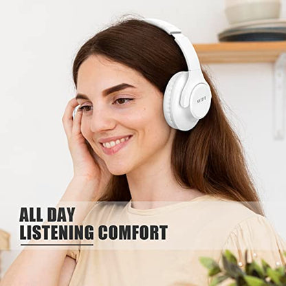 KVIDIO Bluetooth Headphones Over Ear, 65 Hours Playtime Wireless Headphones with Microphone, Foldable Lightweight Headset with Deep Bass, HiFi Stereo Sound Low Latency for Laptop PC Cellphone - color: White