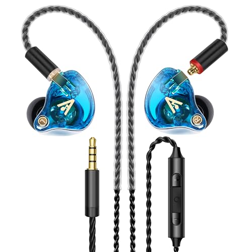 Vibes 202M Wired Earbuds - HiFi in Ear Monitor Headphones - Noise Isolating Ear Buds w/ Mic - Clear Sound, Deep Bass & Comfort-Fit Gaming Earphones - MMCX to 3.5mm & Silver Plated Cord, Carrying Case - color: 7-Blue, style: 2) 3.5mm & Mic