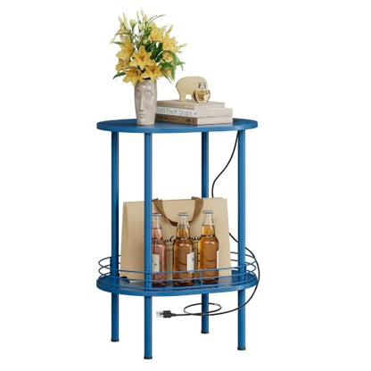 DGSANDGO Blue Side Table with Charging Station, Side Tables Living Room, Nightstand with USB Ports and Outlets, Small End Table for Small Space, Living Room, Bedroom, Nursery, (1PC, Blue) SDBU12 - color: Blue