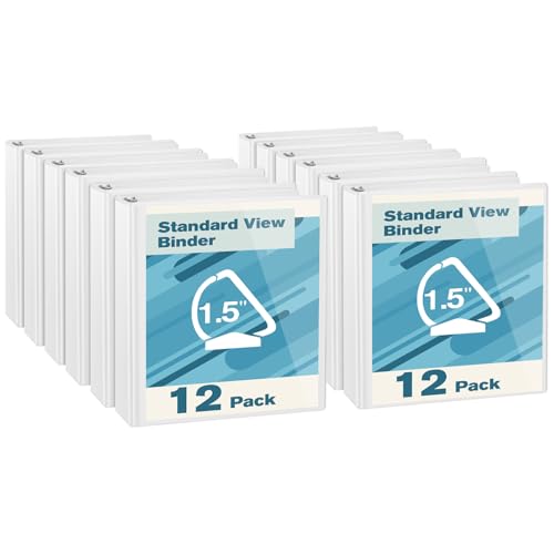 CIXILDTS 1.5-inch D Ring Binders, Fit US Letter Size Paper, 1-1/2" 3 Slant-D Ring Binder with 2 Pocekts, 12-Pack, White - color: White, size: 1.5", style: 12-Pack