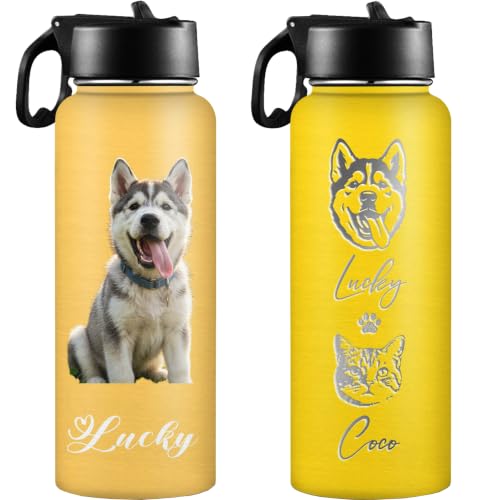 D-Story Personalized Water Bottle with Pets on it, Custom 18 oz Leak-Proof Stainless Steel Insulated Flask with Straw Lid, Funny Picture Gifts for Dog Dad Mom Pet Lovers - color: Pet Picture
