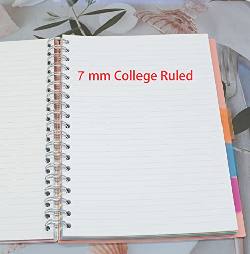 5 Subject Notebook, 1 Pcs Pink 10 Inch x 7 Inch B5 Spiral Notebook With Waterproof Plastic Softcover, 300 Pages 80 Gsm College Ruled Papers With 5 Sheets Colorful Movable Dividers (Pink) - color: Pink