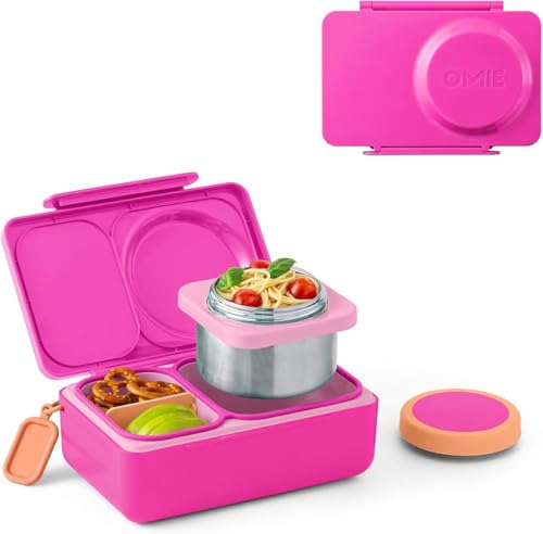 Omie OmieBox UP bento Box for Kids | Insulated Lunch Box | Leak Proof Vacuum Insulated Thermal Food jar | Cooler ice Pack | 2 Compartments (Pop Pink) - color: Pop Pink