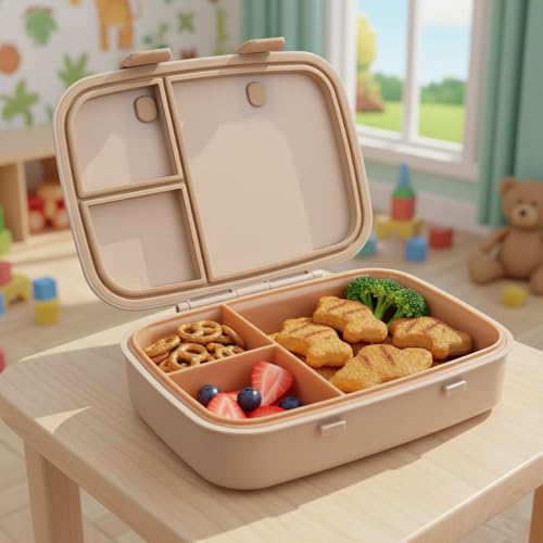 Kids Bento Explorer Lunch Box, 3 No-Mix Compartments, Microwave & Dishwasher Safe, Lightweight with Removable Tray, for Daycare, Preschool, School (Dark Brown Toffee ClevaWhity Friend) - color: Dark Brown Toffee ClevaWhity Friend