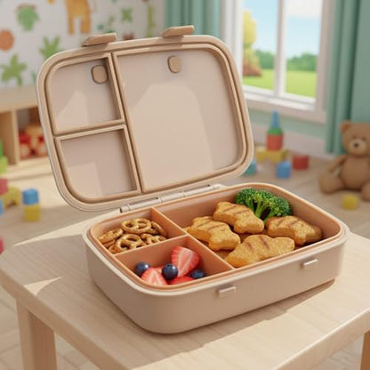Kids Bento Explorer Lunch Box, 3 No-Mix Compartments, Microwave & Dishwasher Safe, Lightweight with Removable Tray, for Daycare, Preschool, School (Dark Brown Toffee ClevaWhity Friend) - color: Dark Brown Toffee ClevaWhity Friend