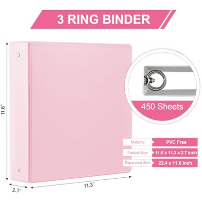 SUIN 2-Inch 3-Ring Binders with 2 Interior Pockets, Heavy Duty Clear View Presentation Binder Holds 425 Sheets Letter Size, Office School Home,6 Pack - color: Pink