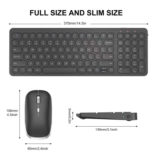 cimetech Wireless Keyboard Mouse Combo, Compact Full Size Wireless Keyboard and Mouse Set Less Noise Keys 2.4G Ultra-Thin Sleek Design for Windows, Computer, PC, Notebook, Laptop - Matte Black - color: Black