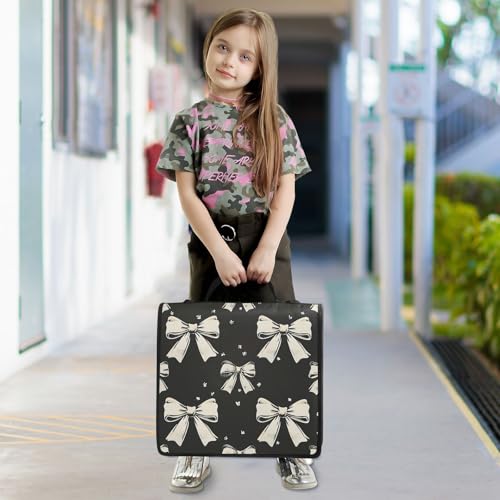 3 Ring Zipper Binder with Shoulder Strap Black White Bow 1.5 inch Binders Keeper Large Capacity Multi Pockets for School Office Supplies - color: Multi387, size: Fit 500 Sheets