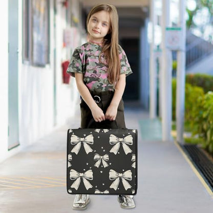 3 Ring Zipper Binder with Shoulder Strap Black White Bow 1.5 inch Binders Keeper Large Capacity Multi Pockets for School Office Supplies - color: Multi387, size: Fit 500 Sheets