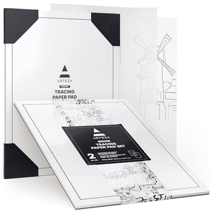 ARTEZA Tracing & Calligraphy Paper Combo, 9x12 Inch – 2-Pack with 50 Calligraphy Sheets and 55 Tracing Sheets for Drawing, Lettering & Drafting