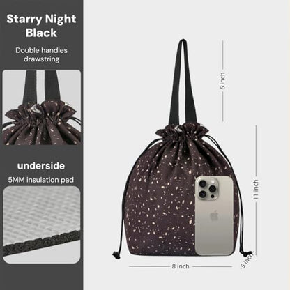 Double-Handle Lunch Bag, Insulated Waterproof Reusable Tote for Women/Students, Fits 2 Bento Boxes + Water Bottle - Ideal for School/Office/Picnic(Starry Night Black) - color: Starry Night Black