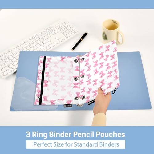 2 Pack Pencil Pouch for 3 Ring Binder Pink Bow Pencil Case Pouch with Clear Window Zipper Binder Pencil Pouches Pen Bag for Office School Supplies - color: Pink Bow