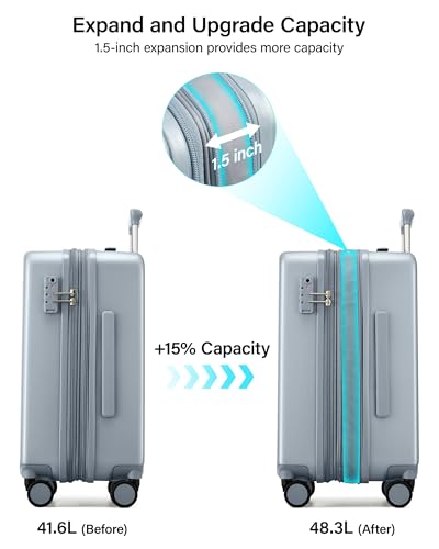 Hanke 20 Inch Expandable Carry On Luggage, 22x14x9 Airline Approved, TSA Lock Hard Shell Lightweight Suitcase for Men Women (Grey) - color: Grey, size: 20 Inch EXT