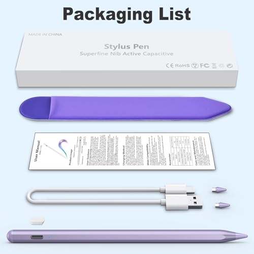 Stylus Pen for iOS&Android Touch Screens, Active Pencil for Samsung, Smart Digital Stylus Pens for Lenovo/Huawei/Vivo/Mi and Other Tablets, iPhone/Google Pixel Smart Phones Drawing&Writing (Purple) - color: Purple