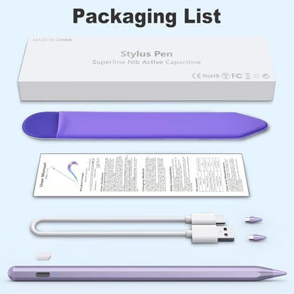 Stylus Pen for iOS&Android Touch Screens, Active Pencil for Samsung, Smart Digital Stylus Pens for Lenovo/Huawei/Vivo/Mi and Other Tablets, iPhone/Google Pixel Smart Phones Drawing&Writing (Purple) - color: Purple