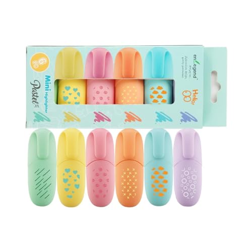 enlegend 6 Piece Stylish Modern Style Mini Highlighter Pen Kawaii Stuff Pastel Color Geometric Line Design Easter Gift Highlighter Marker - color: 6 Pastel Colors